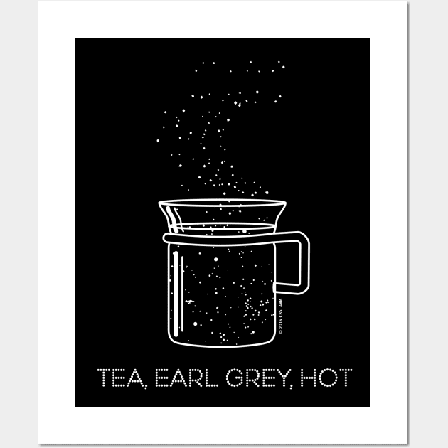 Tea, Earl Grey, Hot - Captain Picard, Star Trek TNG, Star field (dark backgrounds) Wall Art by Markadesign